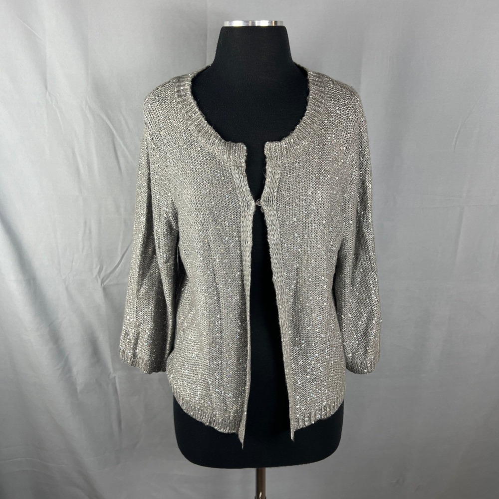 Covington Cardigan Sweater Womens Large Gray Tight Knit Ribbed Trim Cozy Warm